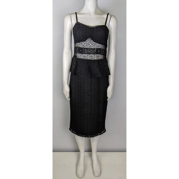 Marciano Guess Women's Dress Size 42 Black Lace Midi Sheath Peplum - Picture 1 of 16